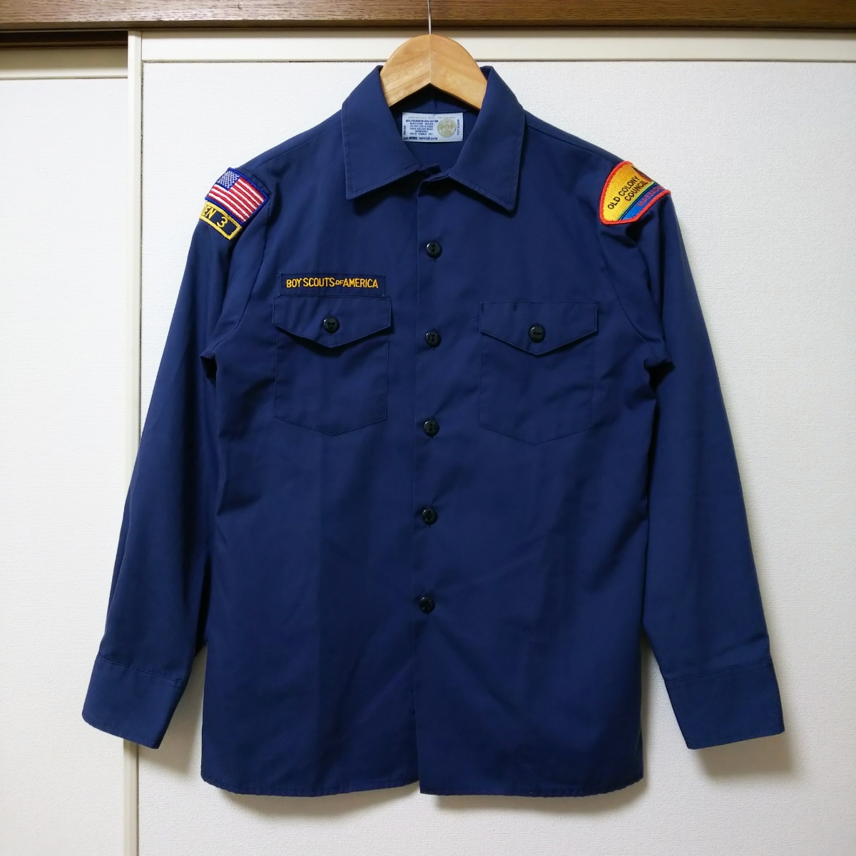 【USA製】ボーイスカウト 長袖シャツ YOUTH LG (14-16) ネイビー ワッペン 刺繍ロゴ拍卖