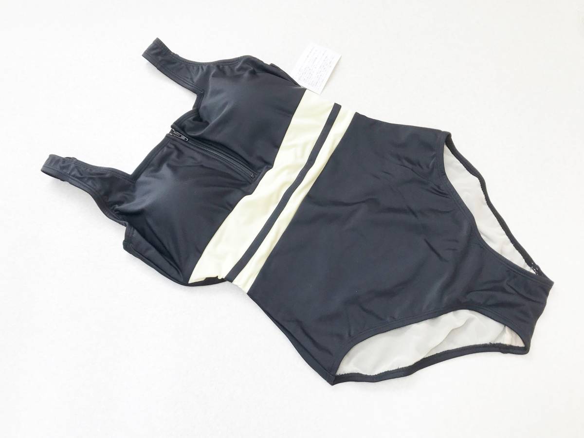 ●水着 M●ハーフジップ・お腹補正裏地・総裏地・ワンピース水着:ブラック拍卖