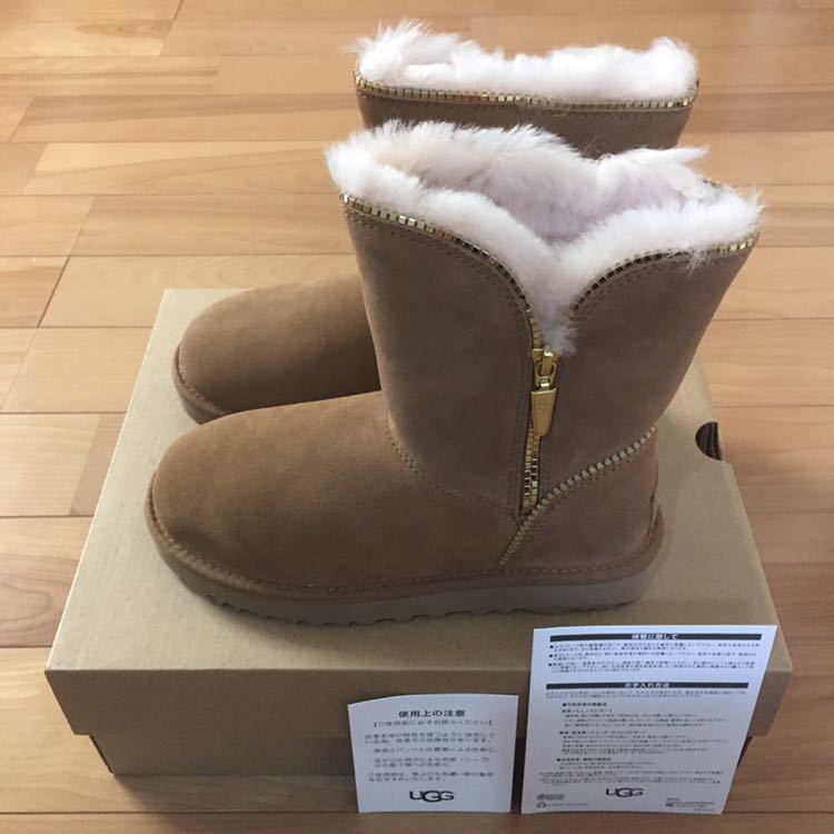 UGG AUSTRALIA W FLORENCE アグ フローレンス ムートン ボア スエード レザー ブーツ チェスナット 22cm USA5 国内正規品 新品未使用 人気拍卖