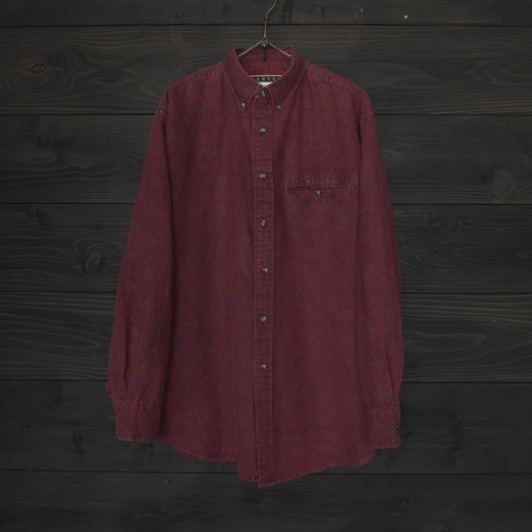 ★BAXTER★リネンコットン総柄ボタンダウンシャツ★ピンク×ネイビー★L拍卖