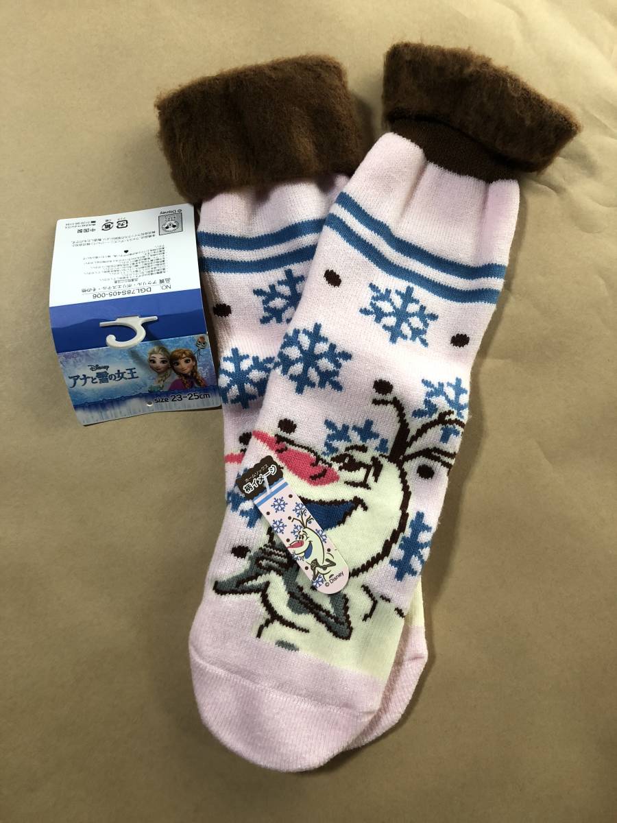 【同梱不可!】 ディズニー アナと雪の女王 オラフ ホームソックス(靴下) 23~25cm ★ピンク ★裏起毛拍卖