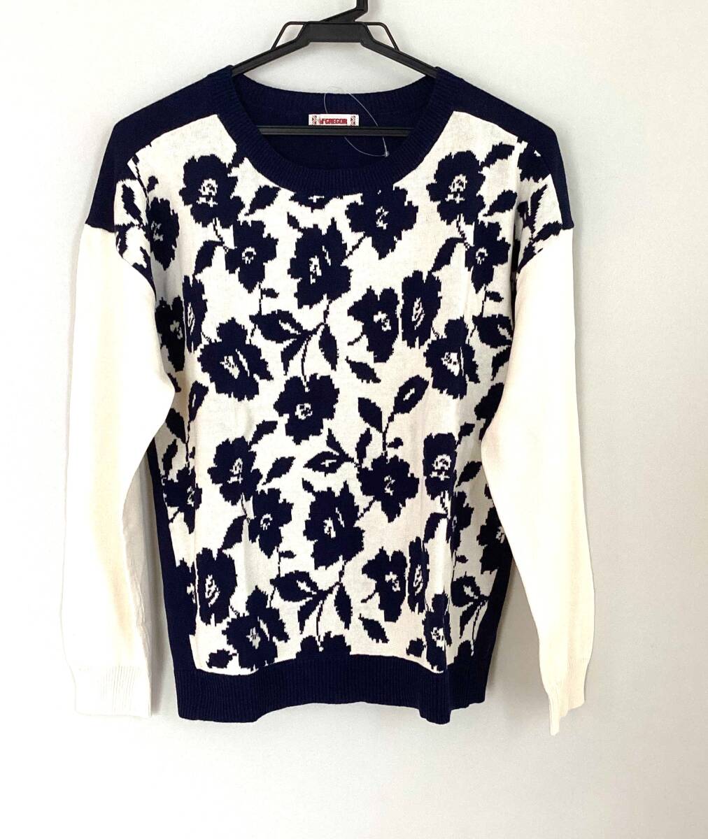 M23 新品未使用 マクレガー マックレガー レディース L 長袖 綿セーター 花柄 ネイビー ニット 拍卖