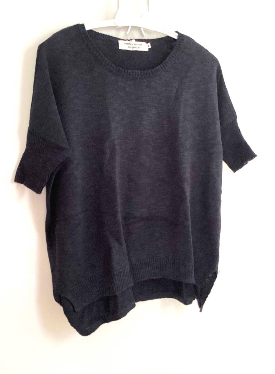 M47 新品未使用 レディース ニット サマーセーター 紺 半袖 Mサイズ(3Lまで大丈夫です) 定価13,000円 コットン麻拍卖