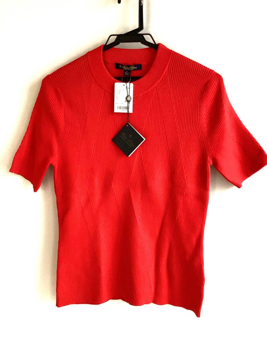 P74 新品未使用 半袖 ニット ブルックスブラザーズ レディース L 定価12,000円 綺麗な赤です リブがすごく伸びますBROOKS BROTHERS拍卖
