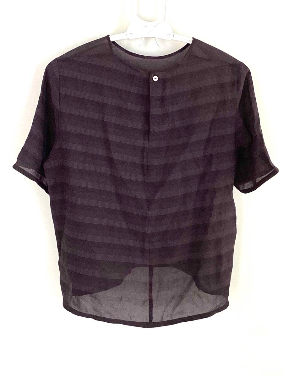 P35 未使用に近い レディース カットソー 半袖 ボーダー 透け感 オンワード樫山 後ろボタン拍卖