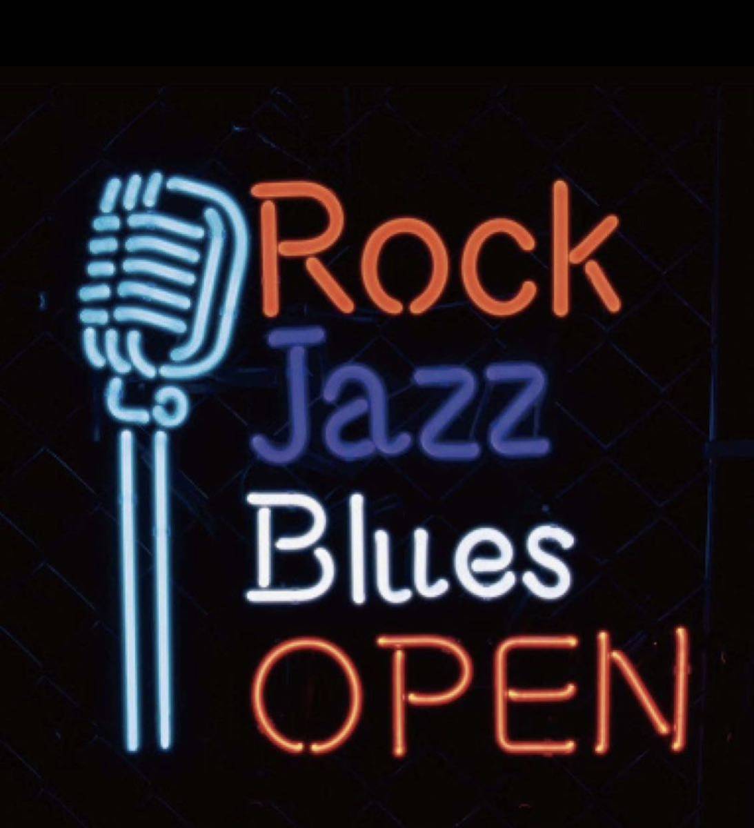オリジナル ネオンサイン Rock Jazz Blues OPEN 看板 マイク バー照明 50×50cm拍卖
