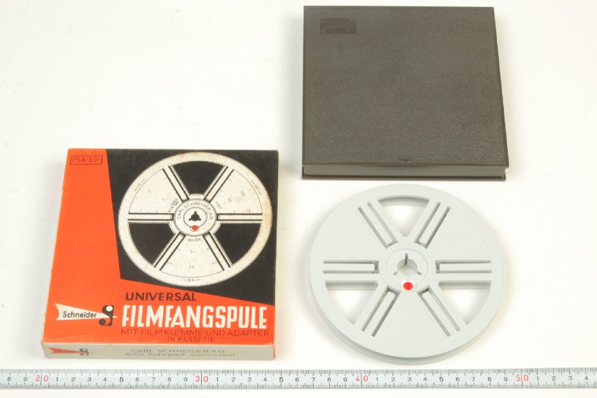 ※ GEMANY ドイツ Schneider シュナイダー UNIVERSAL FILM FANG SPULE スプール プラスチックリール 60ft 箱ケース付 c0241拍卖