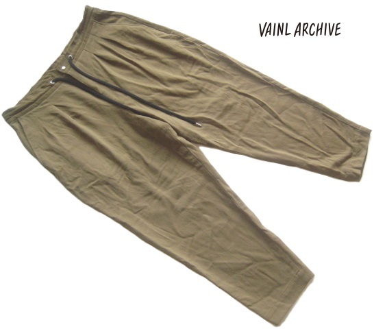 極上3.2万!!ヴァイナルアーカイブ VAINL ARCHIVE*ドローコード入り サマーウールテーパードパンツ S カーキ 日本製拍卖