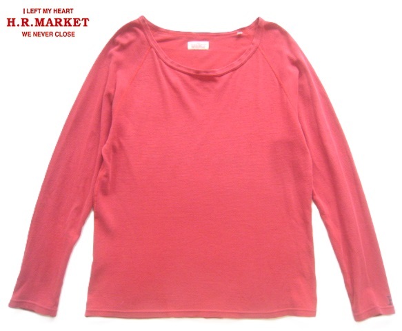 高級!!ハリラン H.R.MARKET*Hロゴ刺繍 長袖ストレッチフライスTシャツ 赤 2 実寸M ハリウッドランチマーケット 聖林公司拍卖