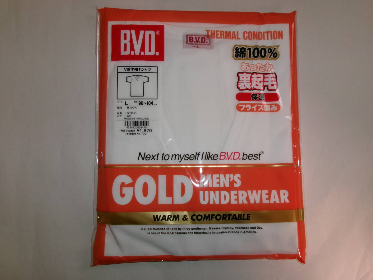 ☆新品 B.V.D. 半袖V首Tシャツ L(裏起毛)保温 ☆拍卖