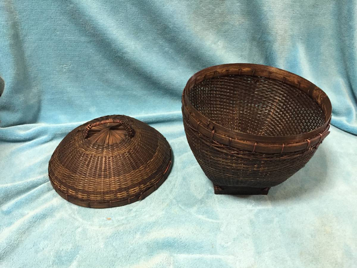民芸店廃業 ★竹細工★蓋付きバスケット★民藝/古民具/古民芸/花器/カゴ/バスケット/天然素材/収納★12拍卖