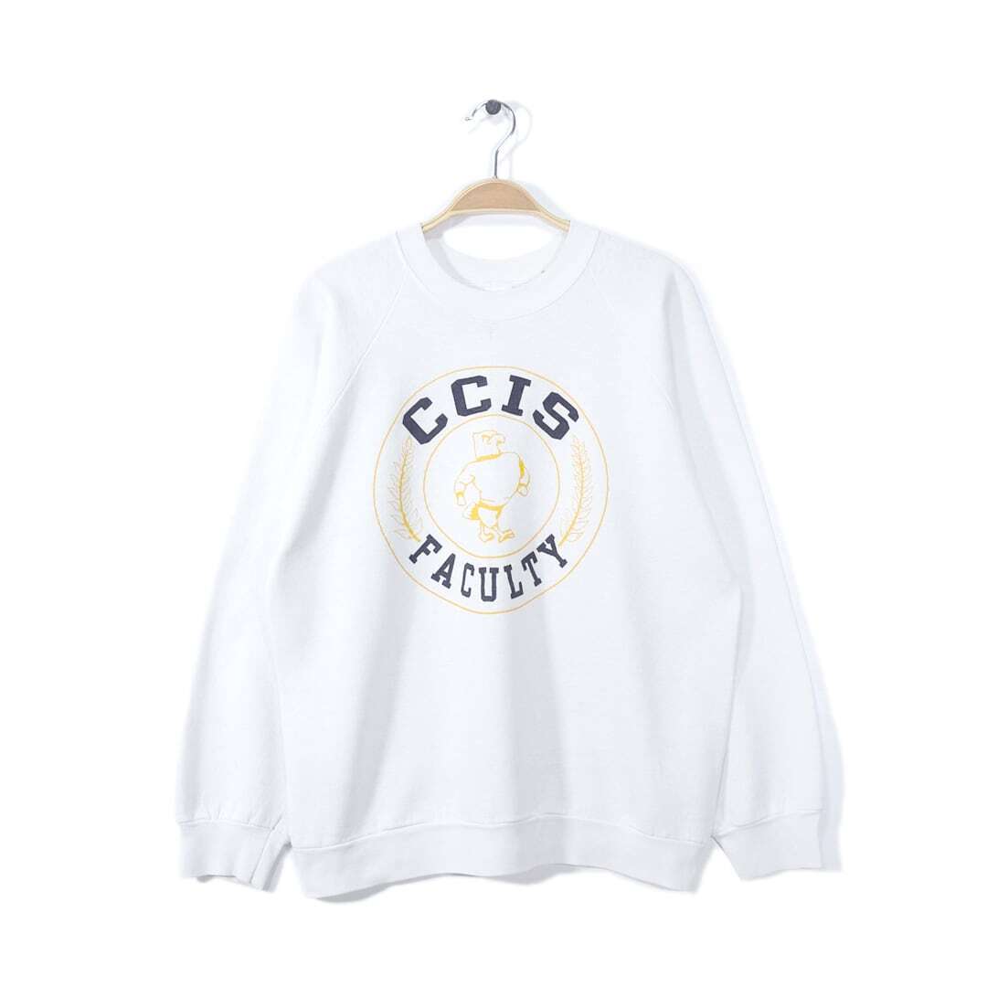 【送料無料】90s フルーツオブザルーム USA製 ヴィンテージ スウェット カレッジ 白 ホワイト CCIS FACULTY トレーナー サイズL @CF0777拍卖