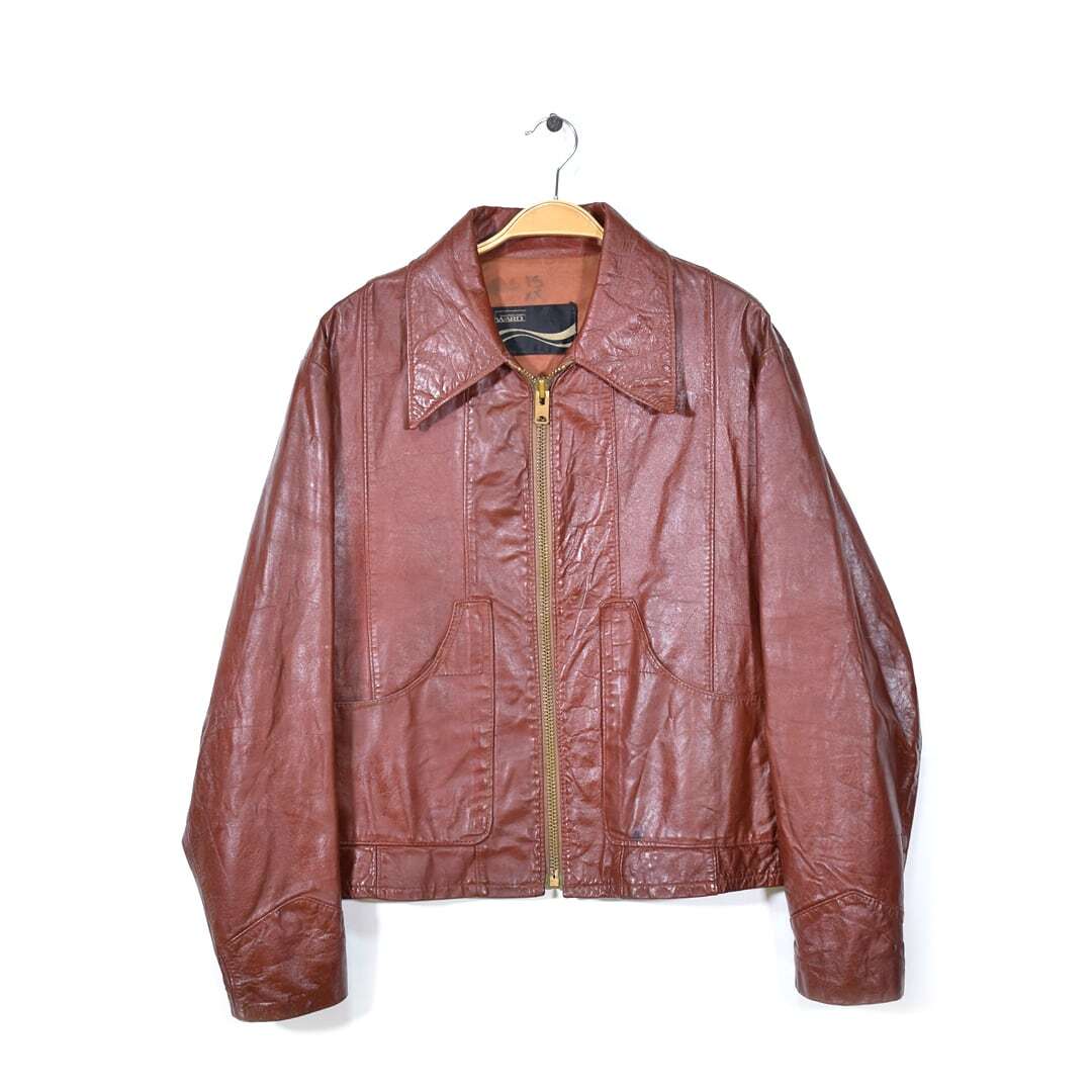 【送料無料】70s モンゴメリーワード ヴィンテージ レザージャケット MONTGOMERY WARD ブラスタロン メンズL相当 古着 @DB0009拍卖