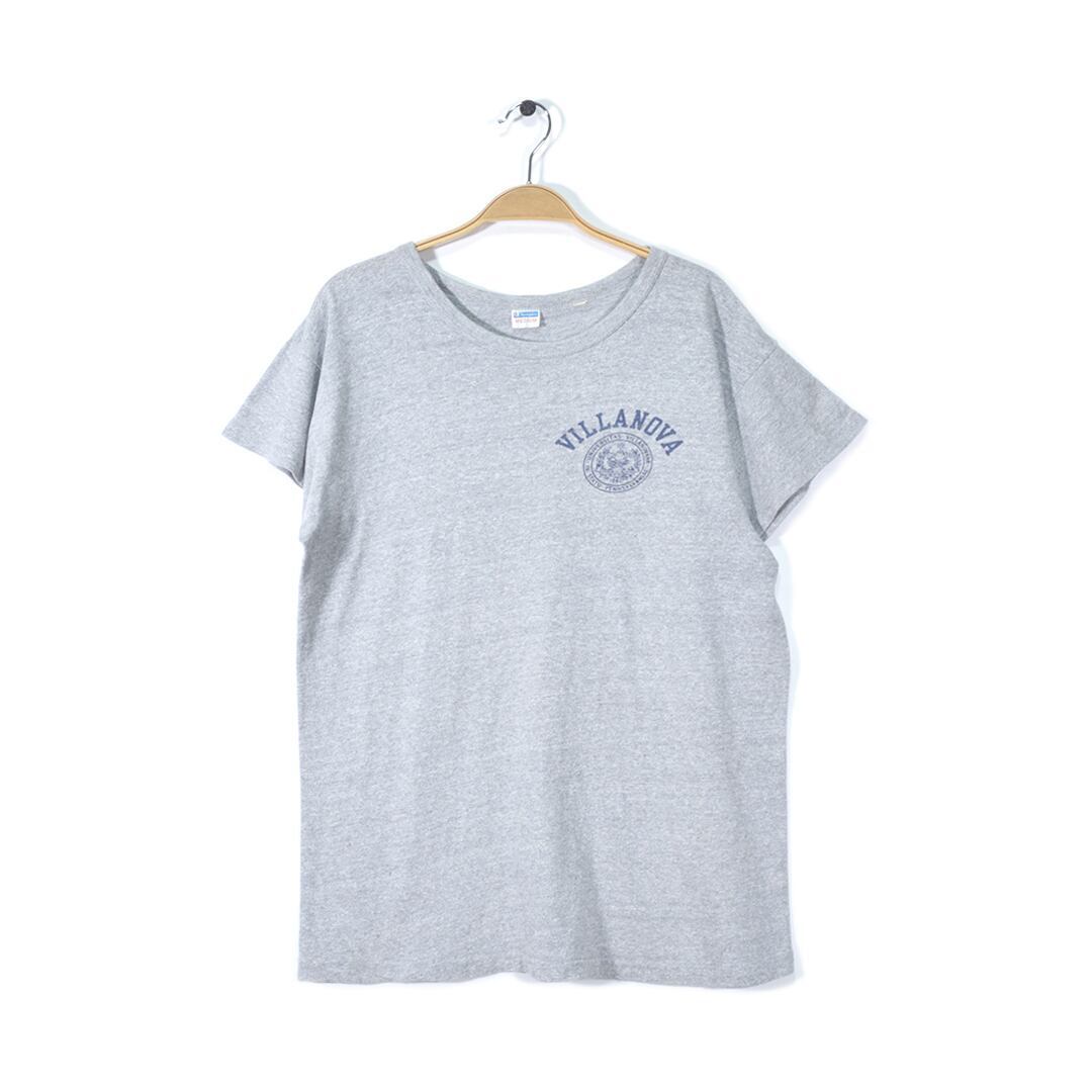 【送料無料】70s チャンピオン VILLANOVA カレッジ バータグ 霜降りグレー 染み込みプリント CHAMION ヴィンテージTシャツ M 古着 @BD0027拍卖