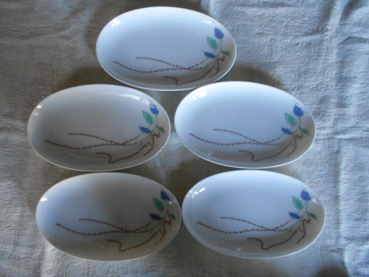 深川製 水引草 楕円多様揃5枚 新品未使用品拍卖