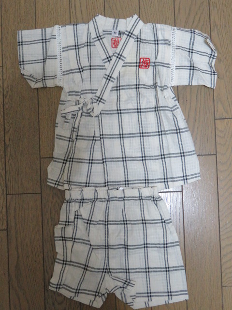 【新品】チェック柄甚平 綿100% 80拍卖