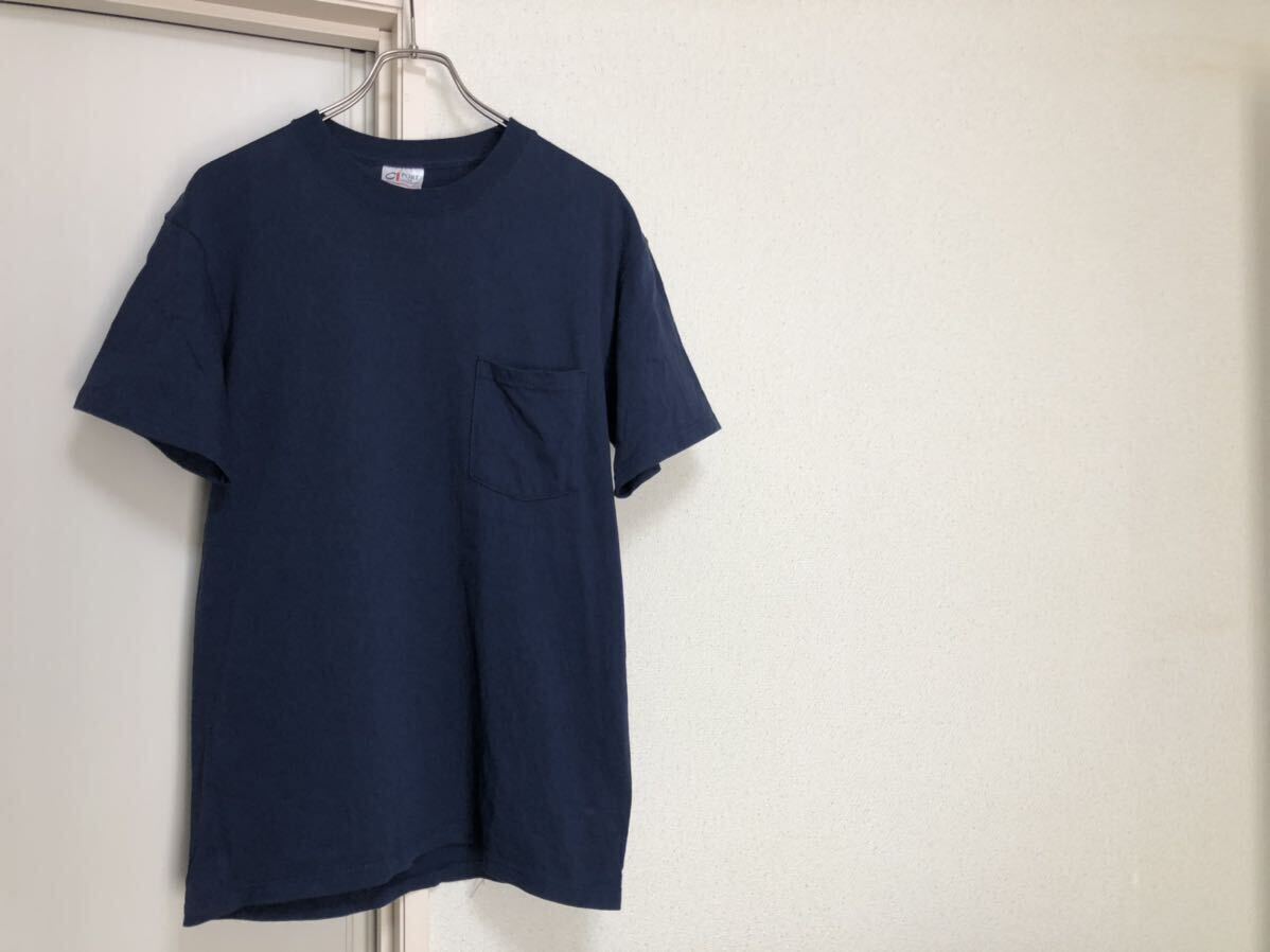 【送料無料】90s-00sヴィンテージMADE IN USAアメリカ製バックプリントポケットTシャツsizeMネイビーポケT拍卖