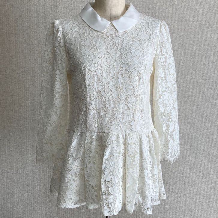 1.7万☆ アプワイザーリッシェ 襟付き ペプラム レース ブラウス カットソー レディース 1 白 プルオーバー / フォーマル拍卖