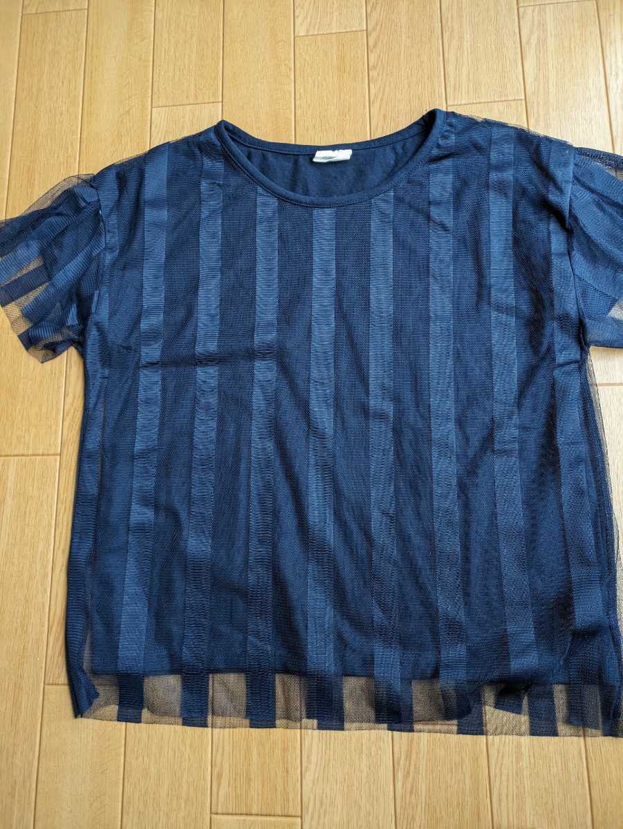 Du clear 美品 2枚重ね風カットソー Fサイズ(Mサイズ)紺色 拍卖