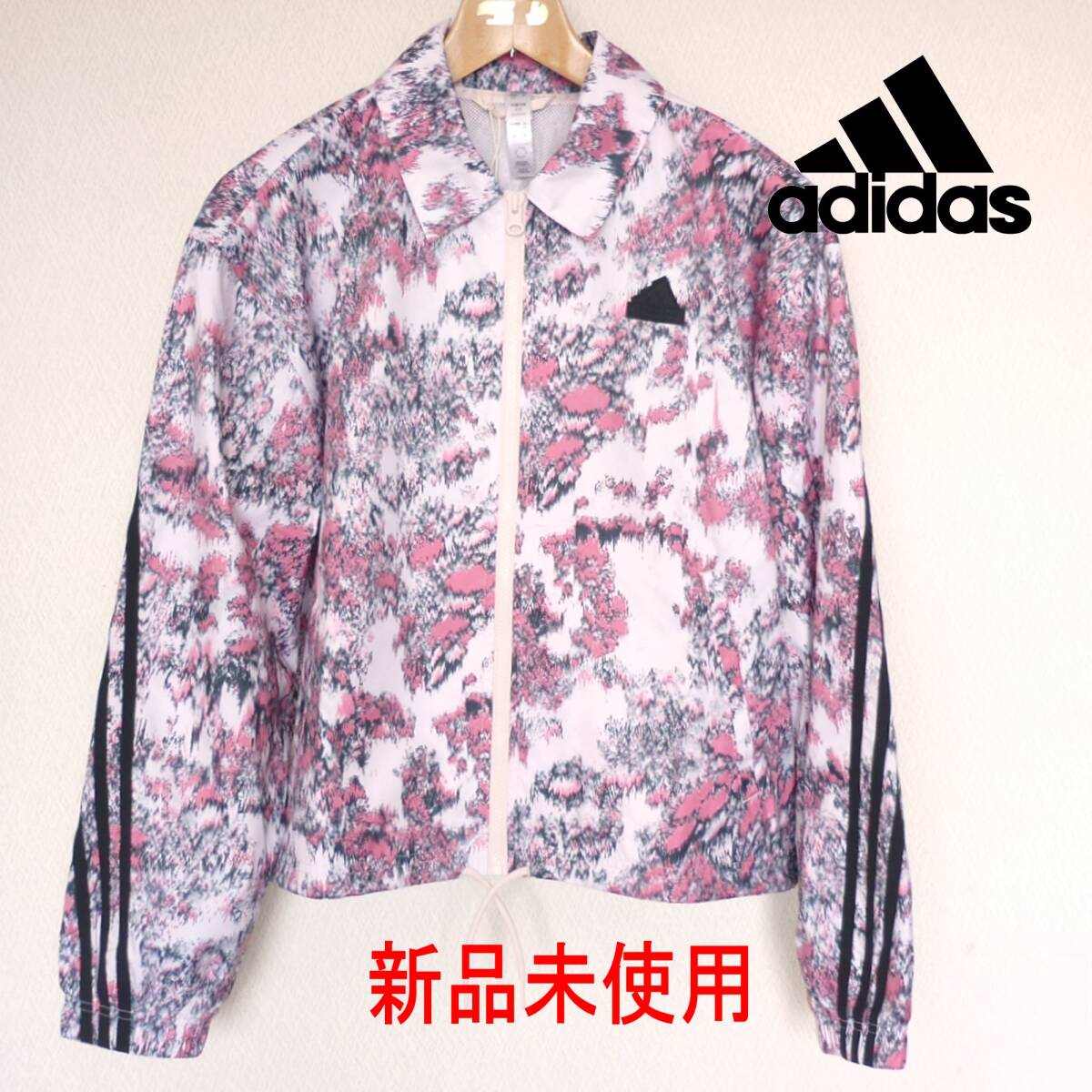 新品未使用◆送料無料(レディースM)アディダス adidas ピンク スリーストライプス ウィンドブレーカー/ルーズフィット/裏地付き拍卖