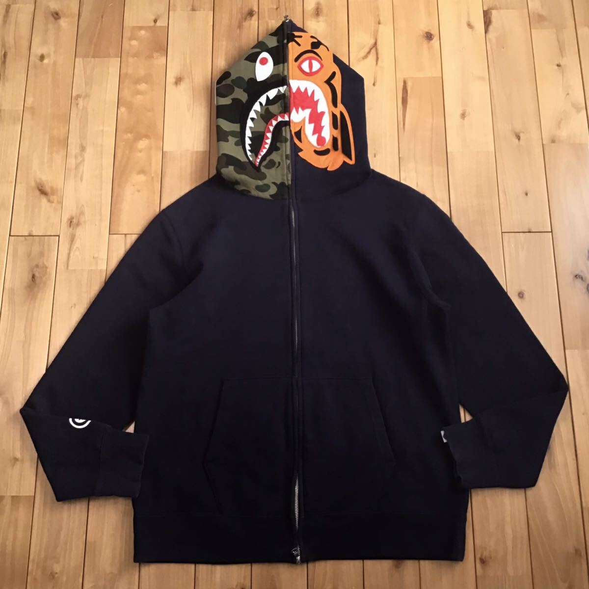 ★XL★ Crazy face tiger shark full zip hoodie ネイビー × 1st camo a bathing ape BAPE タイガー シャーク パーカー エイプ ベイプ ti5拍卖