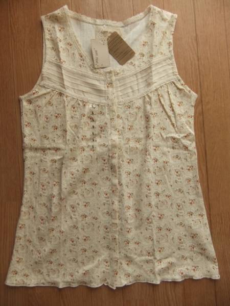 新品L★麻混花柄ノースリーブチュニックカットソー拍卖