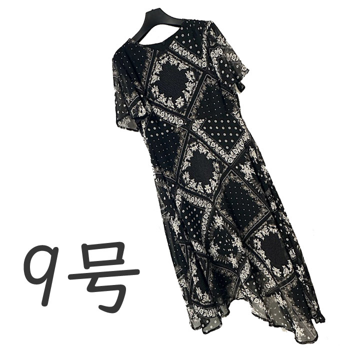 ●新品/清楚/フレア/ワンピース/黒系/花柄/9号/レディース●f10154拍卖