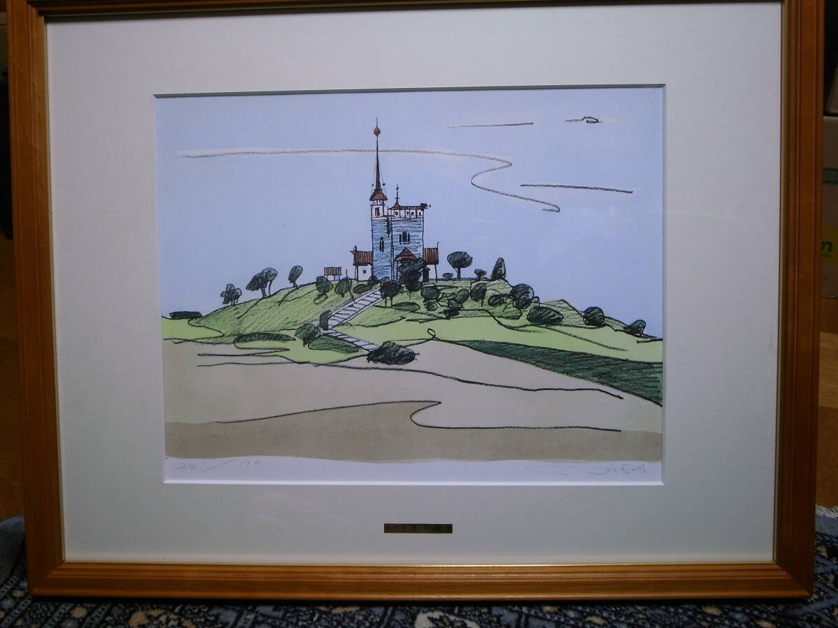 ★ 梅沢岳臣 リトグラフ手彩色 メルヘンの教会 美品 ★拍卖