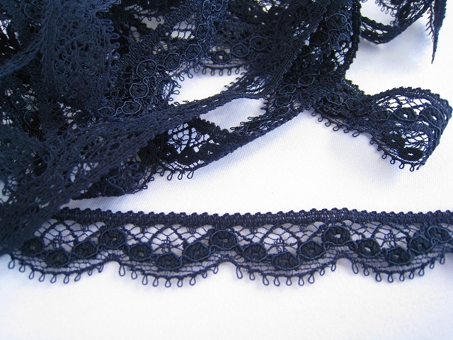 ヴィンテージレース 濃紺 幅1~1.5センチ×2m35cm アンティークレース拍卖