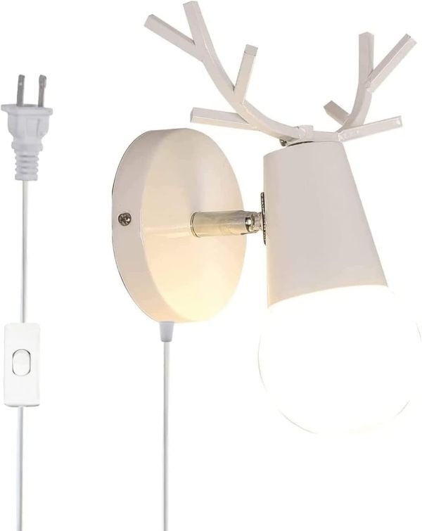 OTD ブラケットライト アンティーク調 1灯 レトロ 可愛い 鹿角ライト 鉄芸 個性的 おしゃれ ウォールライト(ホワイト ON/OFFスイッチ付)拍卖