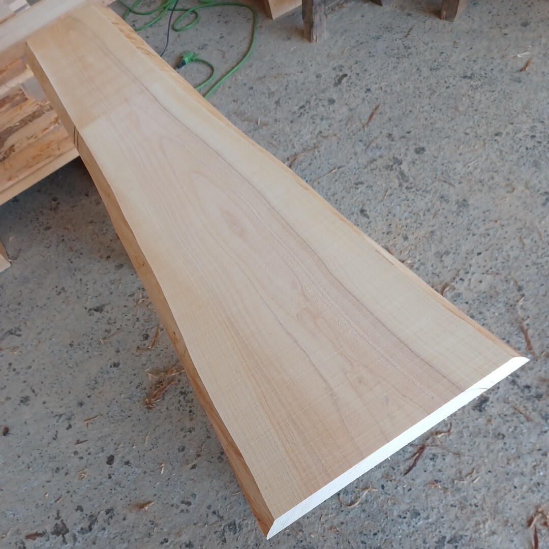 A-1643 【145.8×26.2~36×3.4cm】 国産ひのき 耳付節板 テーブル 棚板 看板 一枚板 無垢材 桧 檜 DIY拍卖