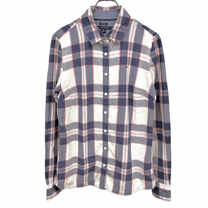 トミーヒルフィガー TOMMY HILFIGER 薄手 シャツ チェック 長袖 スリムフィット 綿100% XS SS 紺×ピンク×ベージュ×白 レディース拍卖