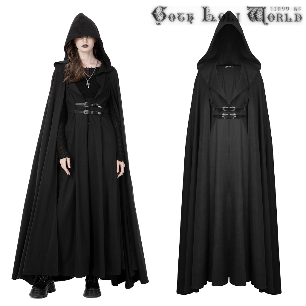 JW239-XS ダブルベルトマント風フード付ロング コート ゴスロリワールド ゴシック パンク ロック ロリィタ ビジュアル系 V系拍卖