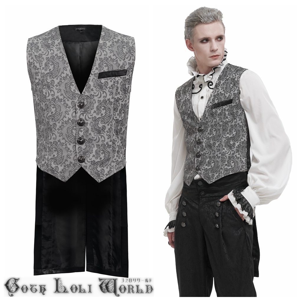 WT06901-L ハンサムジャガードロング ベスト グレー色 ゴスロリワールド ゴシック パンク ロック ロリィタ ビジュアル系 V系拍卖