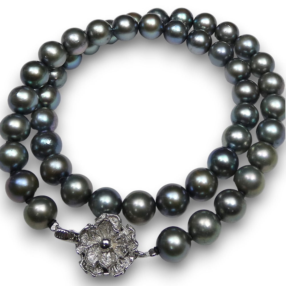 アコヤ本真珠ネックレス ピーコックグレーブラック染め41cm SILVER925金具 即決 送料無料!A612_08拍卖