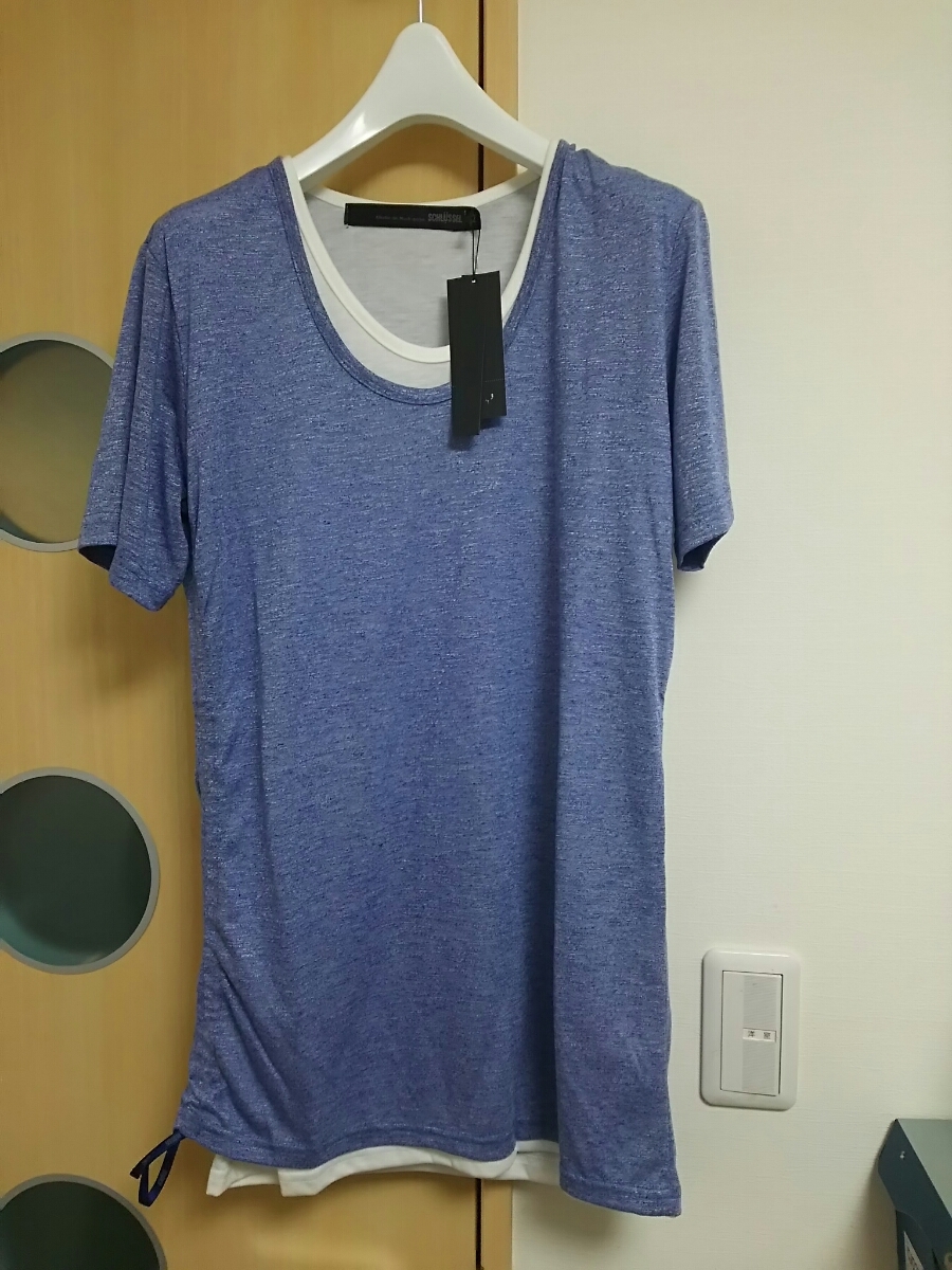 タグ付 SCHLIISSEL 2サイズ シュリセル 半袖 レイヤードTシャツ ライトブルー、ホワイト メンズM相当 未使用新品 送料無料拍卖