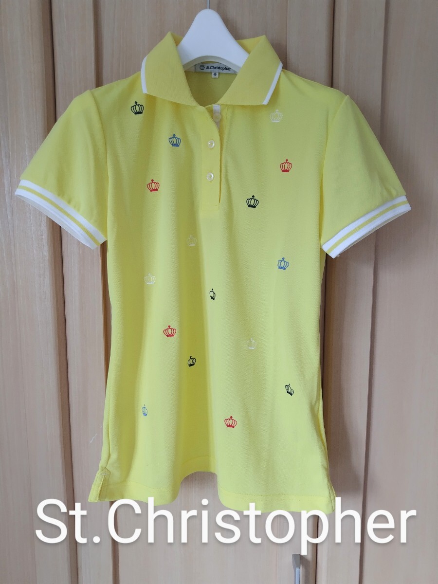 St.Christopher レディース40 セント クリストファー ゴルフ クラウン刺繍 半袖 ポロシャツ M相当 イエロー 日本製 正規品拍卖