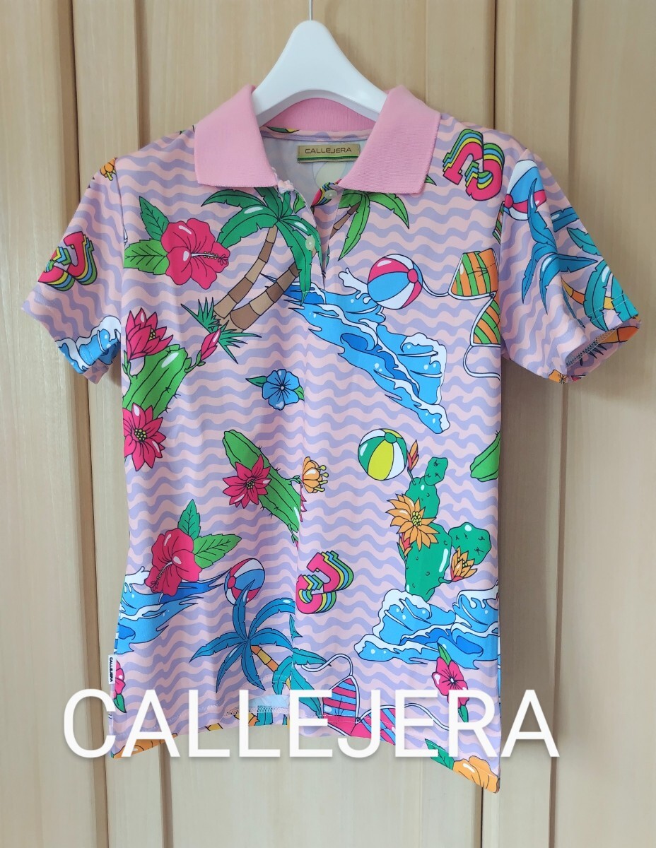 CALLEJERA レディース2 カジェヘラ ゴルフ 半袖 ポロシャツ L相当 ピンク トロピカル柄 20SS拍卖