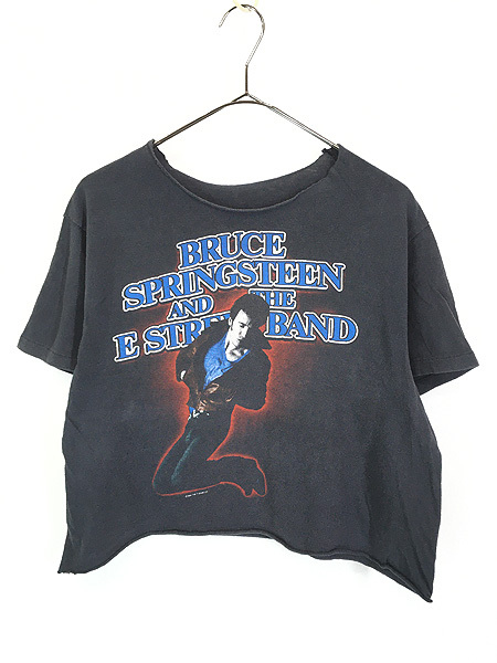 レディース 古着 80s Bruce Springsteen 「BORN IN THE USA TOUR 84-85」 ロック シンガー カットオフ Tシャツ 黒 M位 古着拍卖