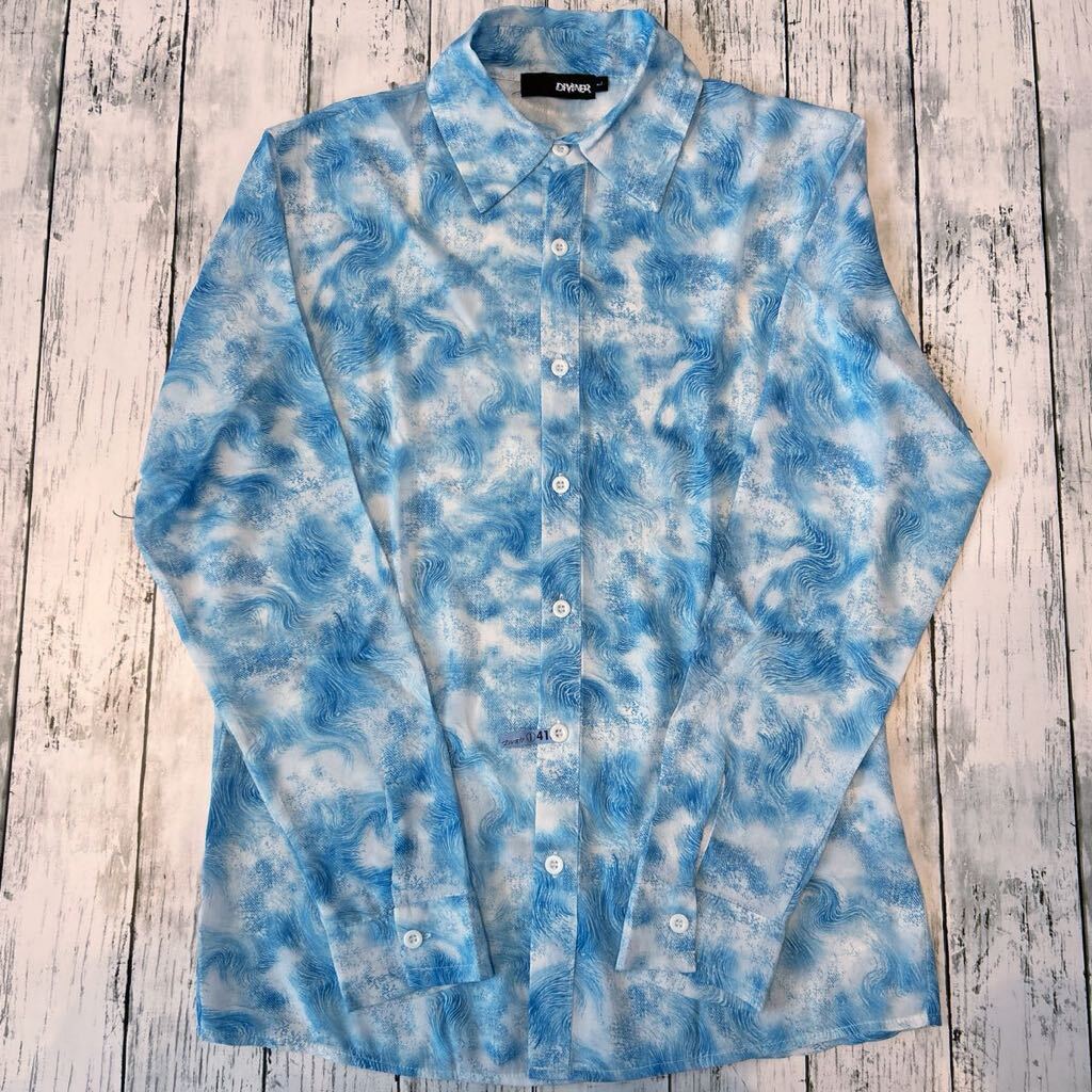 DIVINER 総柄 柄シャツ ウェーブ レトロ アート 長袖シャツ ポリエステル100%拍卖