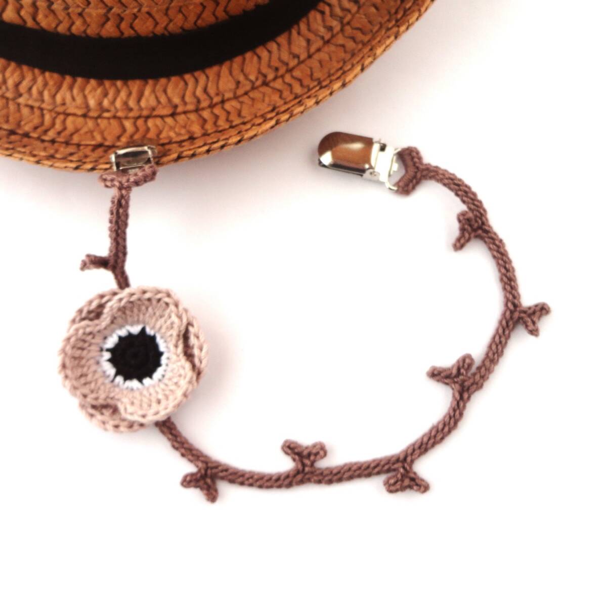 アネモネの帽子クリップ*マルチクリップ*ベビークリップ*レース編み*ピンクベージュ*PKBE*ハンドメイド*b517拍卖