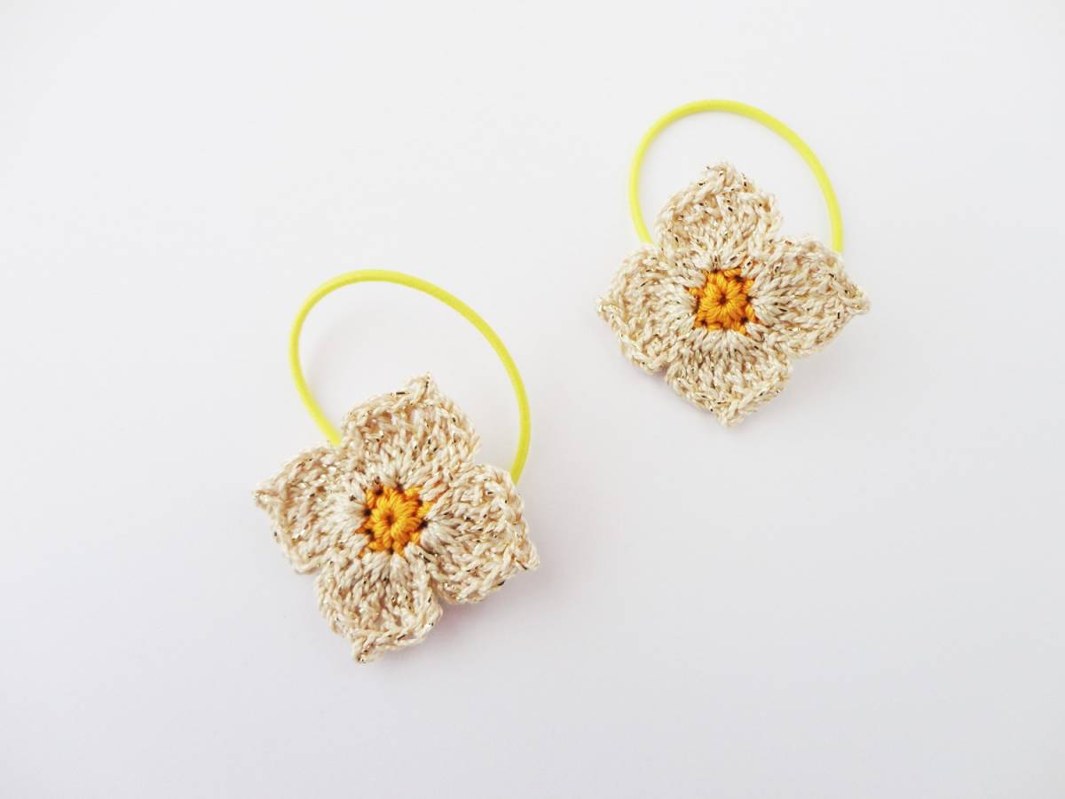 2個セット☆彡お花のヘアゴム*ゴールドラメ*レース編み*ハンドメイド*金*307拍卖