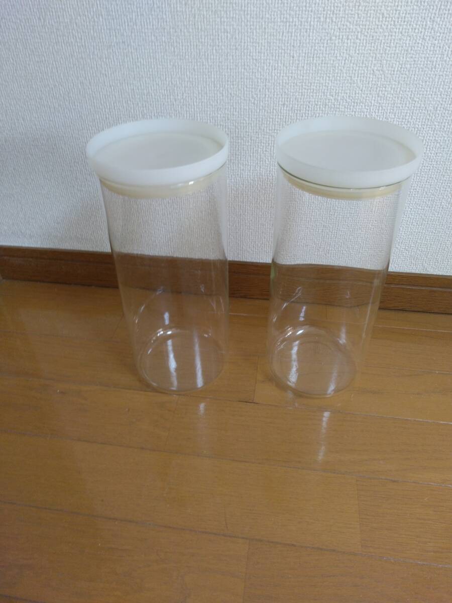無印良品 ガラス製(蓋ポリプロピレン)キャニスター(高さ約28.5cm、直径約11.5cm)2個拍卖