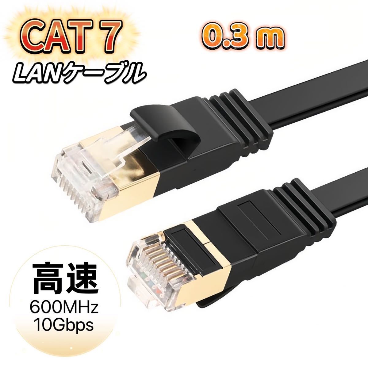 LANケーブル cat7 30cm ブラック カテゴリー7 フラットケーブル 高速拍卖