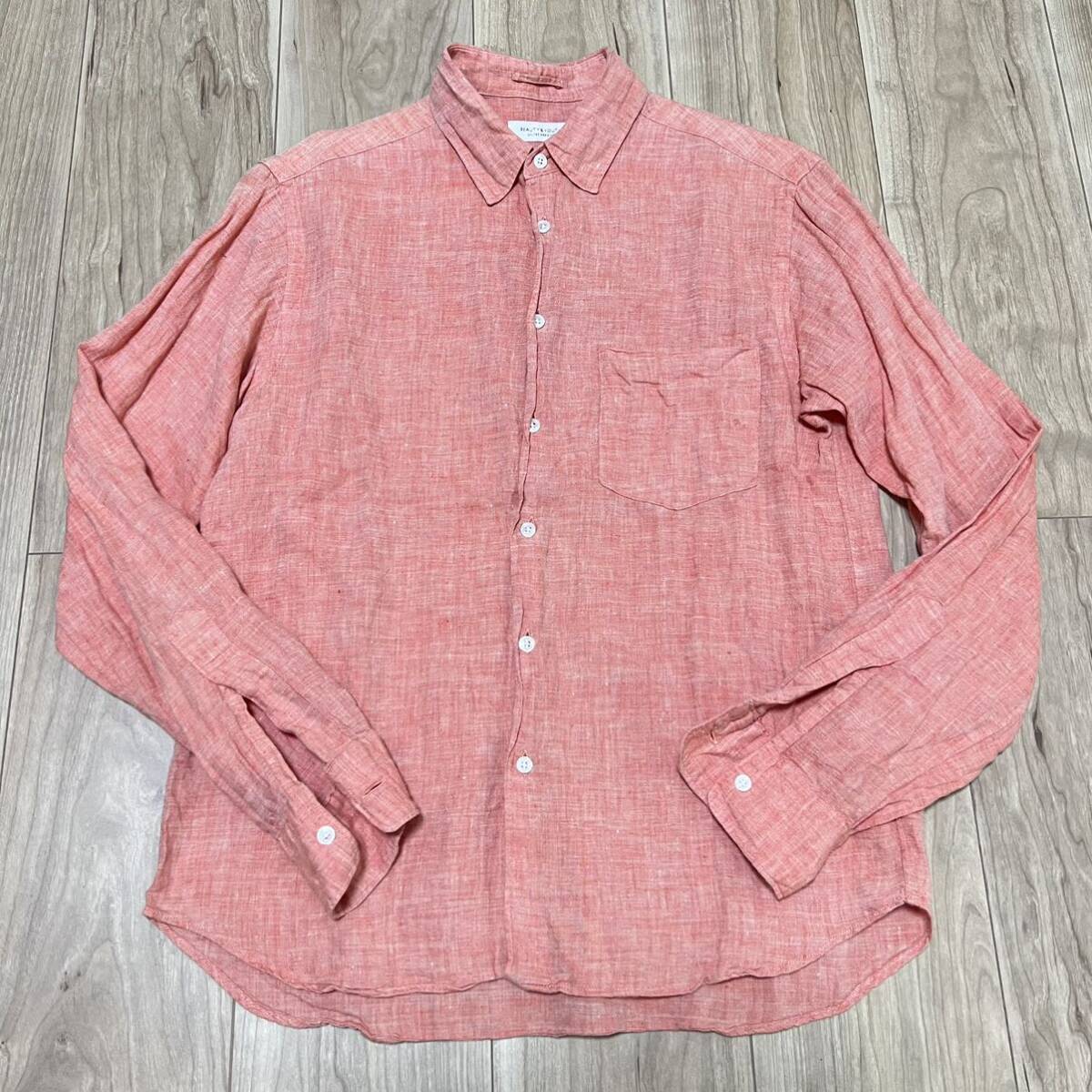 ★送料360円★リネン100% 春夏 UNITED ARROWS ユナイテッドアローズ 長袖シャツ 麻 メンズ サイズXS R-5827拍卖