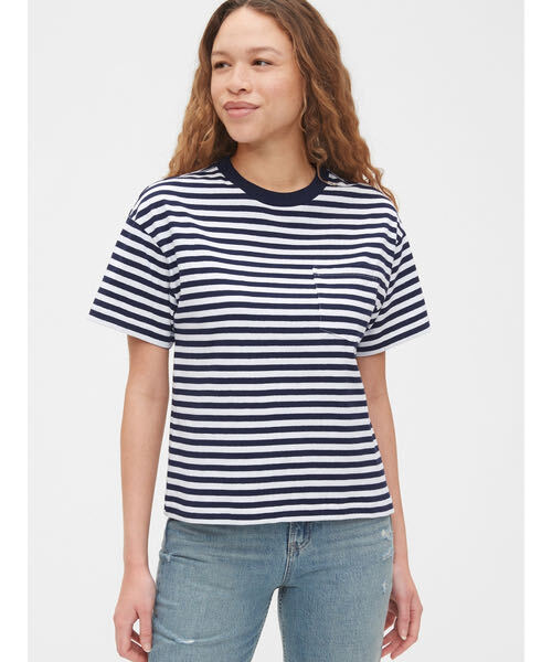 新品◆GAP ボーダーポケットTシャツ ネイビー×ホワイト Sサイズ拍卖