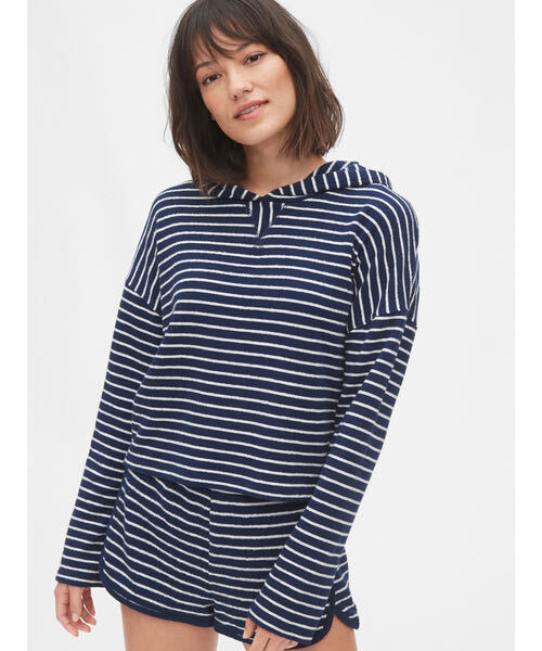 新品◆GAP フレンチテリー ボーダーパーカー ネイビー×ホワイト拍卖