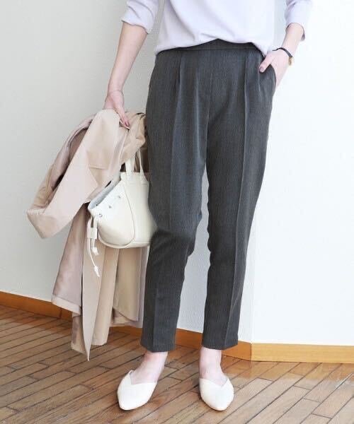 美品◆Alma Design チャコールグレー タックテーパードパンツ センタープレス ウエストゴム拍卖