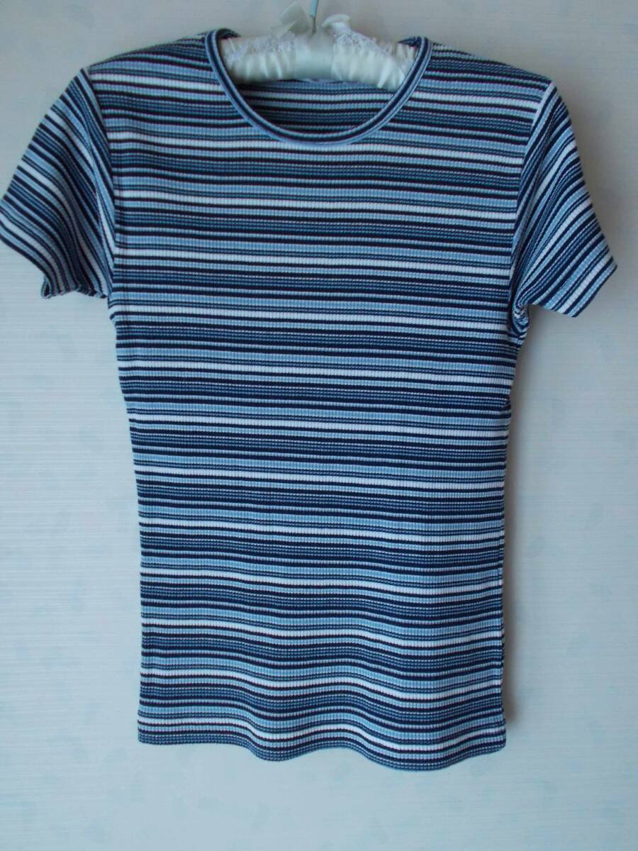 LaLivie ラリビエ レディース Tシャツ カットソー 半袖 紺x白xグレー ボーダー拍卖