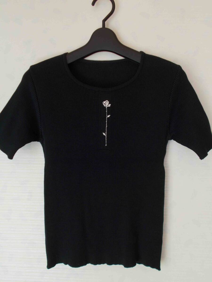 レディース 半袖 リブニット カットソー 綿100% Mサイズ 黒拍卖